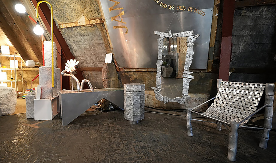 Recycled scrap aluminium furniture by Jamps Studio, at London Design Festival 2023