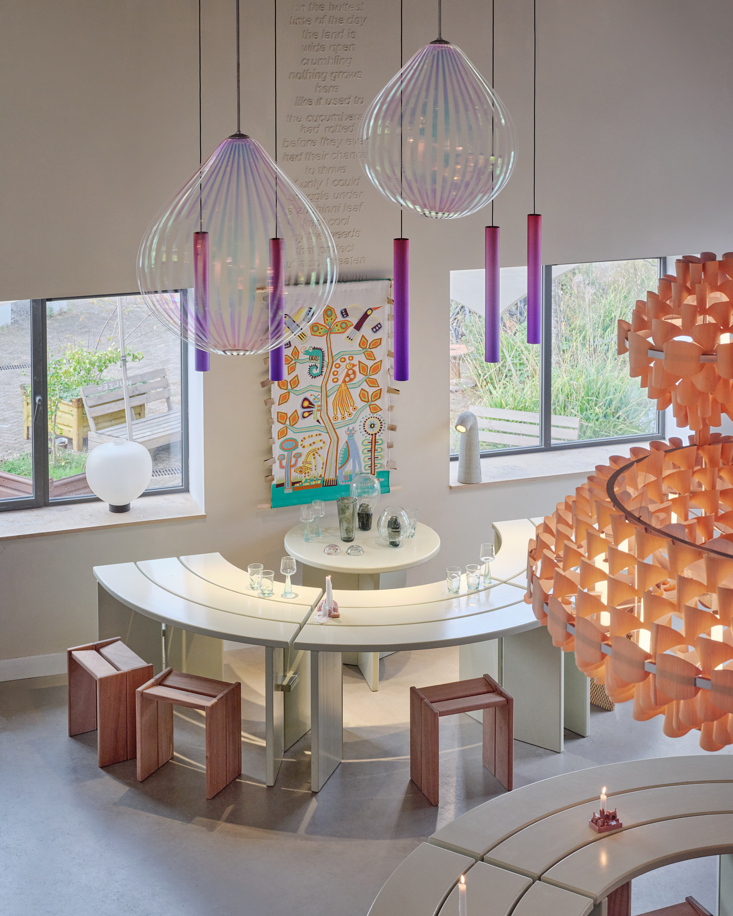 a room with a table and chairs